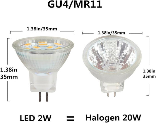 LED MR11 Light Bulbs 2W 12V, GU4 Warm White 3000K, 20W Halogen Equivalent, MR11 G4/GU4.0 LED Light Bulb for Home, Landscape, Recessed, Track Lighting (Pack of 4) [Energy Class A++]