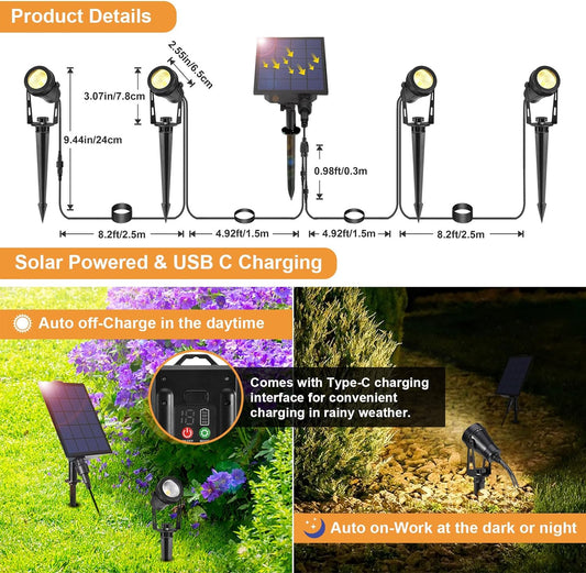 Solar Spot Lights Outdoor Garden, LED Landscape Spotlights Solar Powered with Remote Control Timer 8 Modes, IP65 Waterproof Outdoor Uplighters Dusk to Dawn for Garden Yard Patio Lawn [Energy Class F]