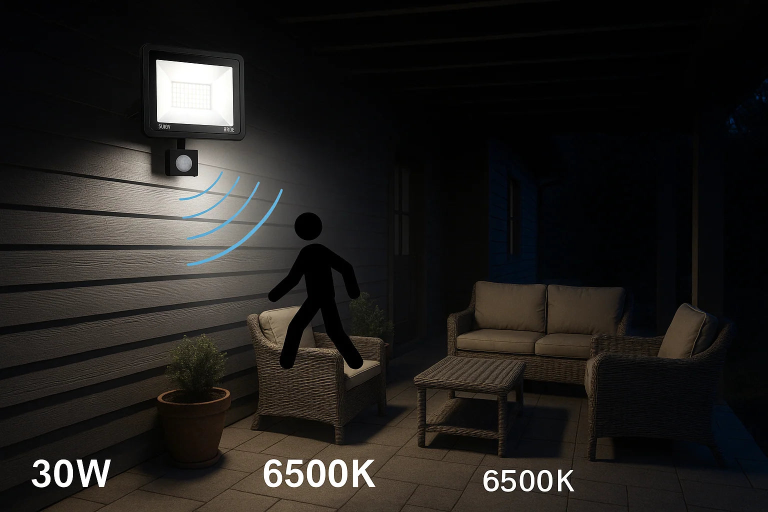 30W LED PIR Floodlight with Remote Control – 6500K Cold White