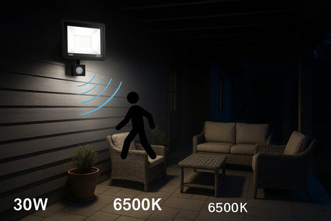 30W LED PIR Floodlight with Remote Control – 6500K Cold White