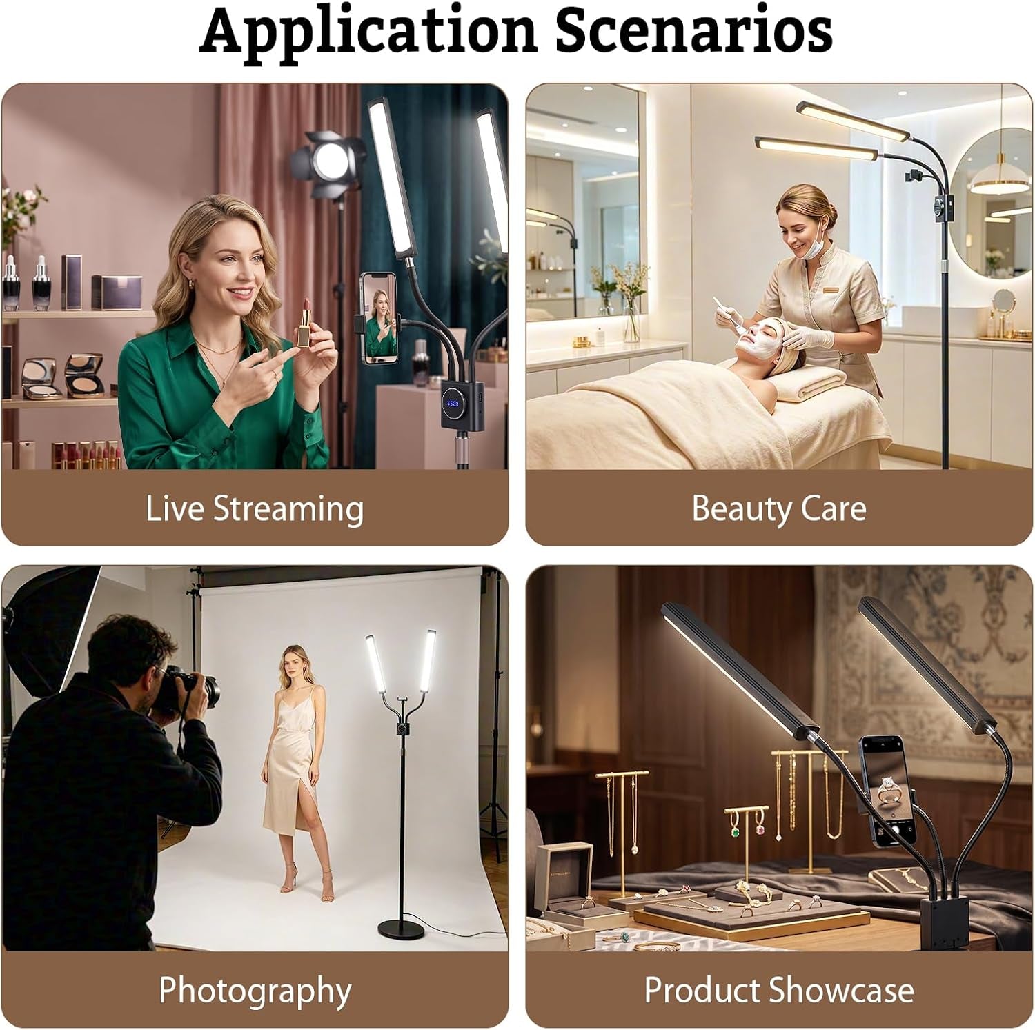 Beauty Light with 2 Arms | 3 Color LED Lash Light with Remote Control 360° Adjustable Floor Fill Lamp with Phone Holder for Photograph, Beauty, Tattoo