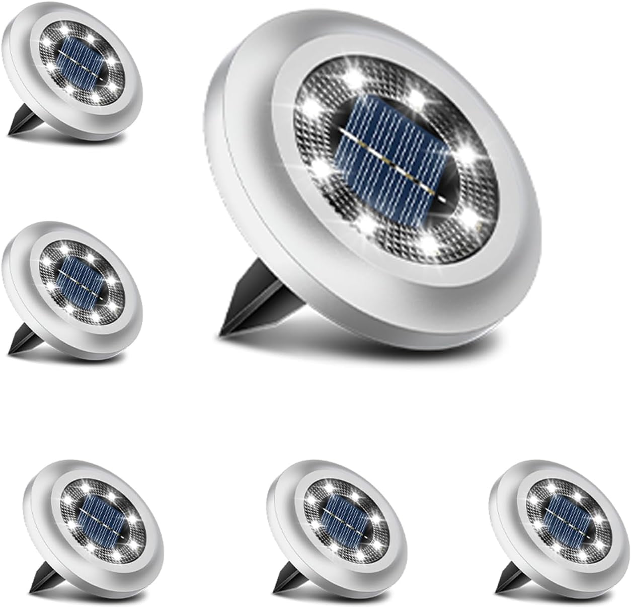Solar Lights Outdoor Garden,600Mah 8 LED Solar Disk Ground Lights for Garden Lawn Pathway Yard Landscape Walkway（8 Pack Warm White）