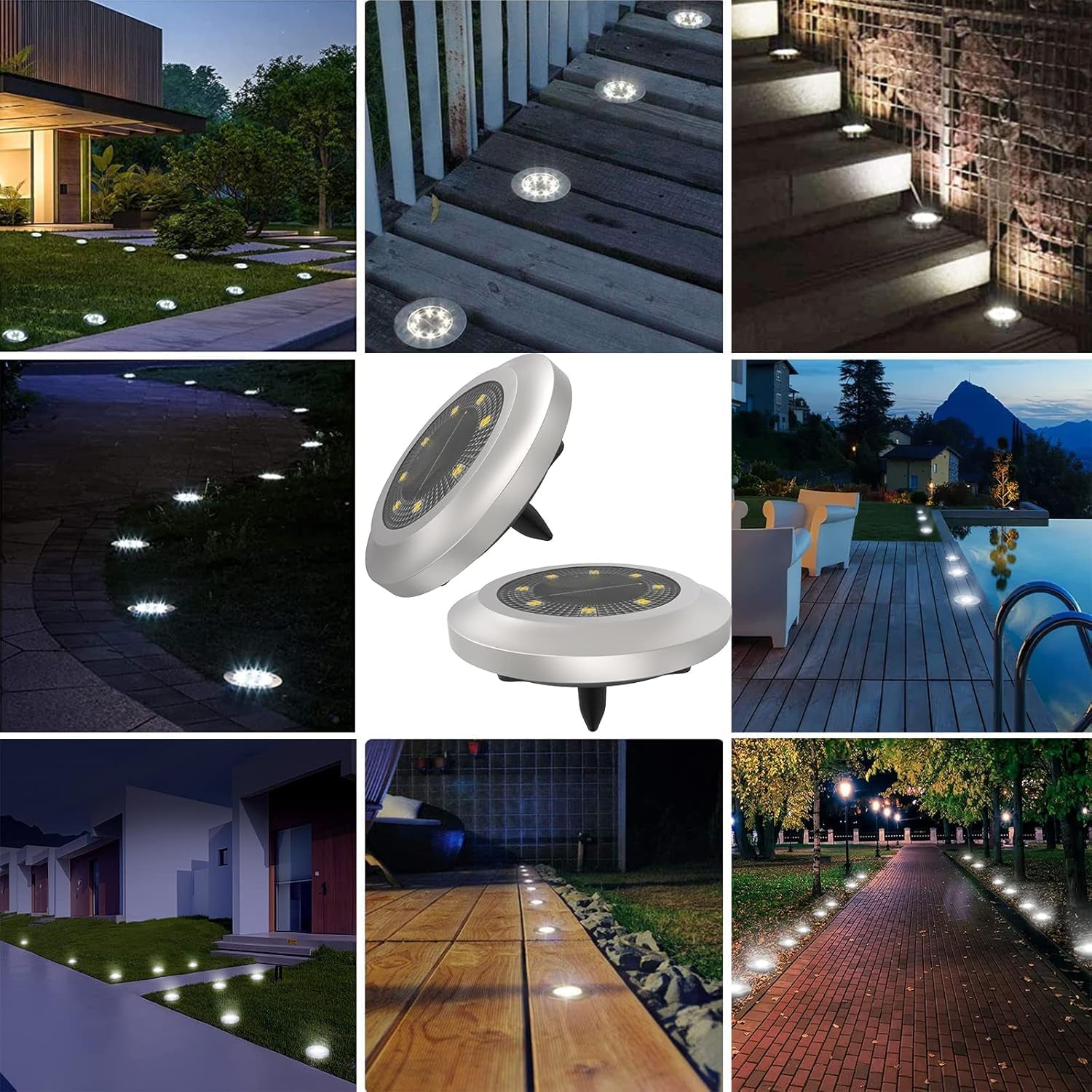 Solar Lights Outdoor Garden,600Mah Solar Ground Lights, 8 LED Solar Disk Lights for Garden Lawn Pathway Yard Landscape Walkway（6 Pack Bright White） ﻿