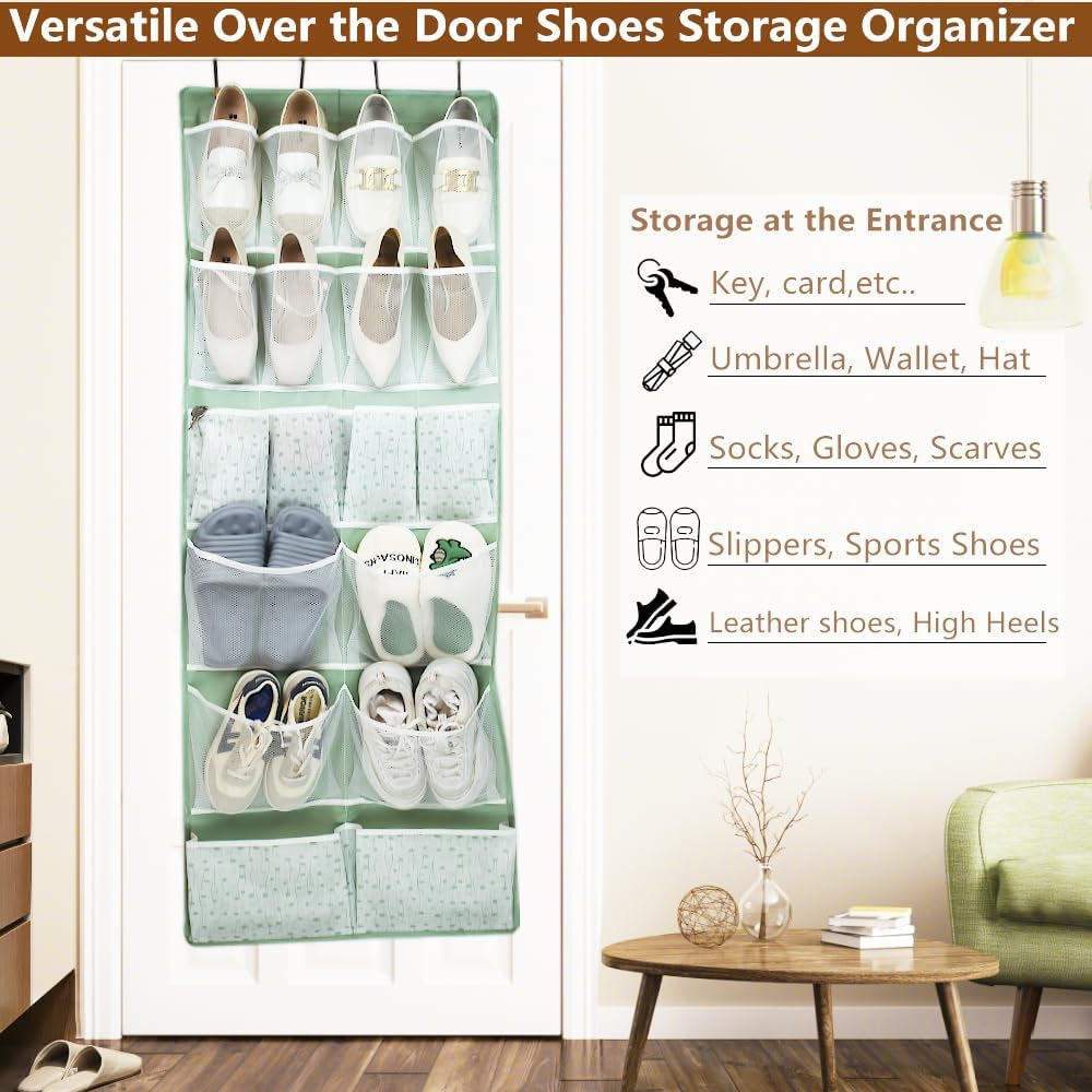Kancnt Over the Door Hanging Organiser with 18 Pockets, Green & White – Turn Unused Door Space into a Clever Storage Spot