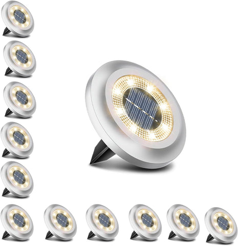 Solar Lights Outdoor Garden,600Mah 8 LED Solar Disk Ground Lights for Garden Lawn Pathway Yard Landscape Walkway（8 Pack Warm White）