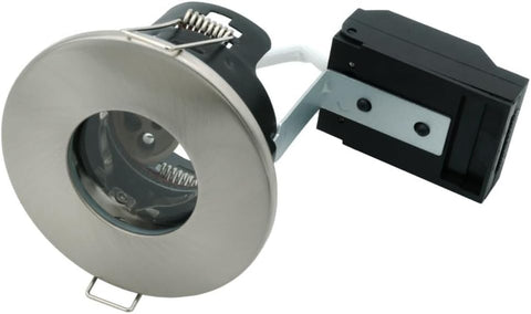 8 Pack - Brushed Chrome IP65 Bathroom & Shower Fire Rated Twist Lock GU10 Recessed Downlight | Air Flow Open Back | 68Mm Cut Out | 240V Class 2 Double Insulated | Push Fit Terminals | Outdoor