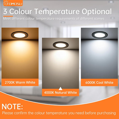 Pack of 10 Extra Flat Black LED Recessed Spotlights, 5 W 450 Lumen Equivalent to 50 W Incandescence, 4000 K Neutral White IP44, Diameter 98 Mm, Hole Diameter Φ75-85 Mm