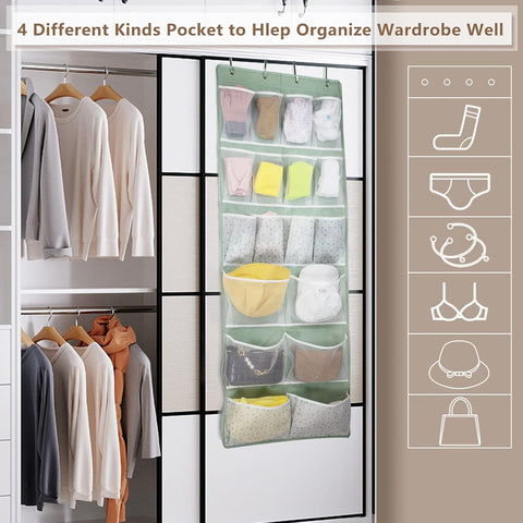 Kancnt Over the Door Hanging Organiser with 18 Pockets, Green & White – Turn Unused Door Space into a Clever Storage Spot