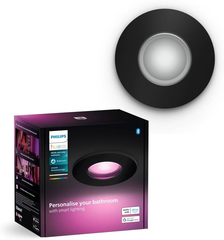 Philips Hue Xamento Recessed Spotlights, 1 Pack, Black | White and Colour Ambiance Light, Smart LED, 4.2W, 16 Million Colours, Dimmable, Bluetooth App Control, Smart Home