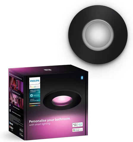 Philips Hue Xamento Recessed Spotlights, 1 Pack, Black | White and Colour Ambiance Light, Smart LED, 4.2W, 16 Million Colours, Dimmable, Bluetooth App Control, Smart Home
