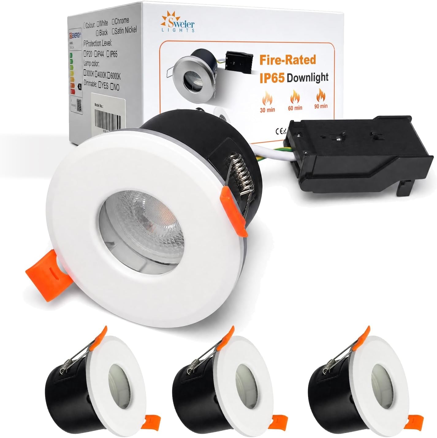 LED Fire Rated Downlights, 5W IP65 Waterproof Bathroom Spotlights, Dimmable 6000K Cool White Recessed Ceiling Lights for 70-75Mm Cut Out, AC220V-240V 4 Pack