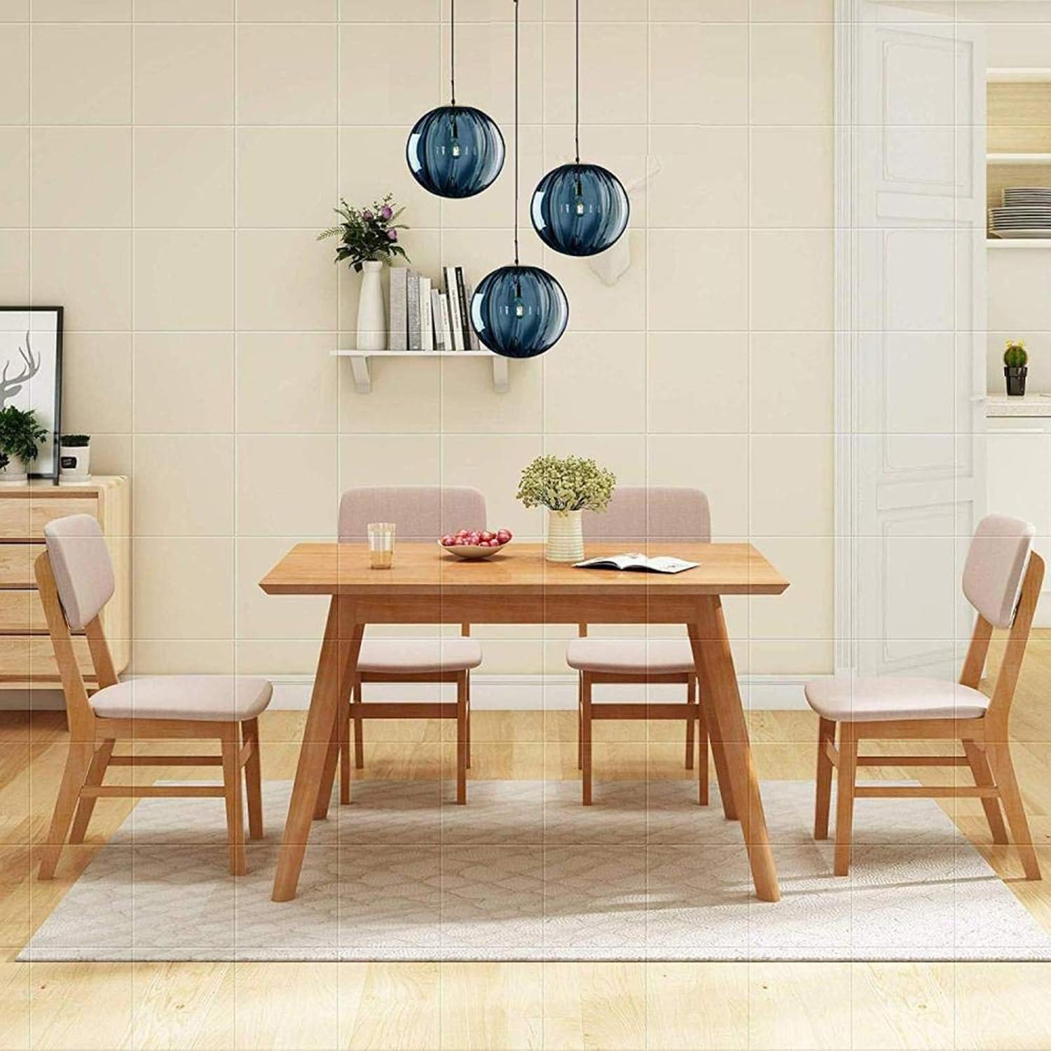3-Light Pendant Lighting with Blue 15cm Glass Globes | Gold E14 Ceiling Pendant Fixture for Dining Room & Kitchen Island