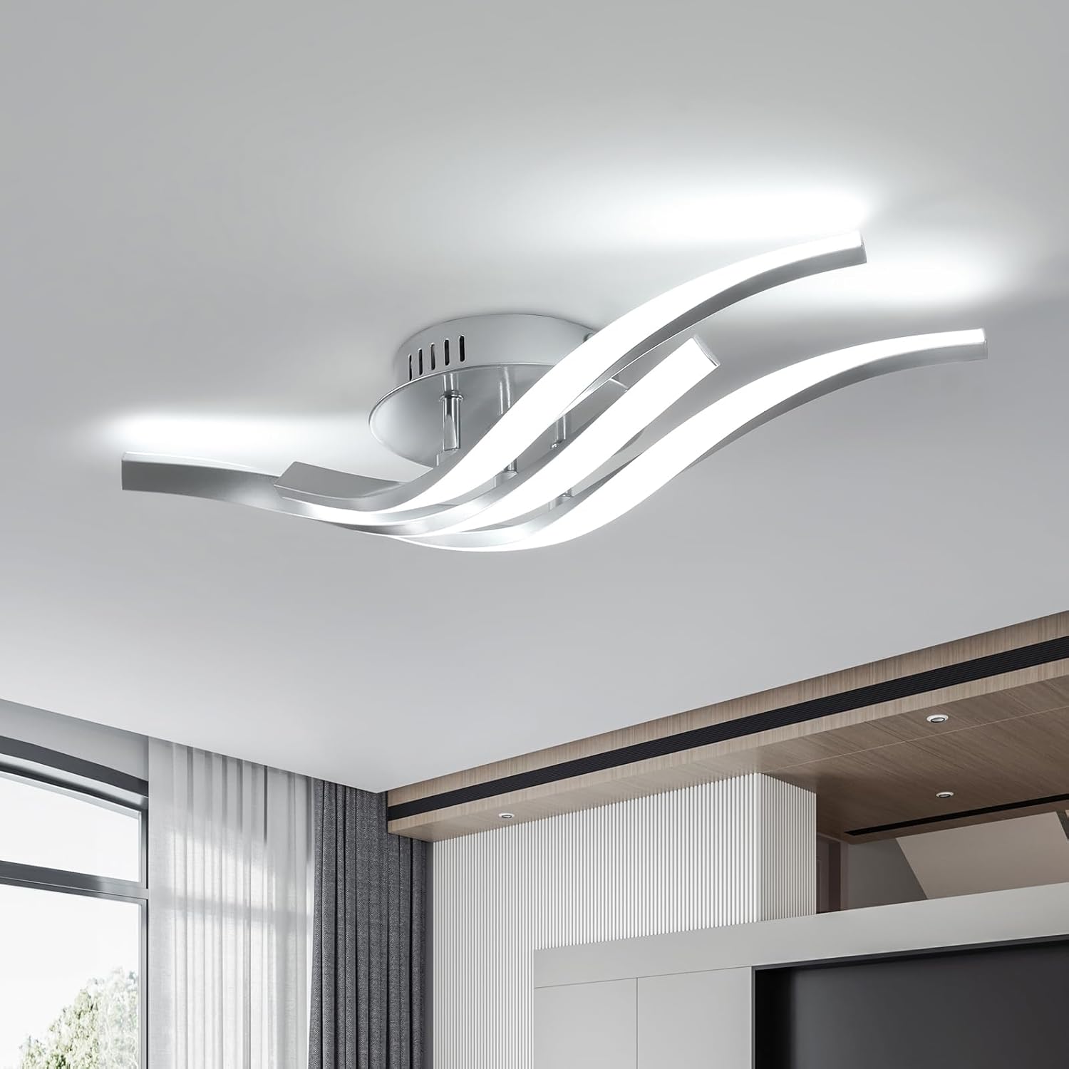 3-curved LED ceiling light silver