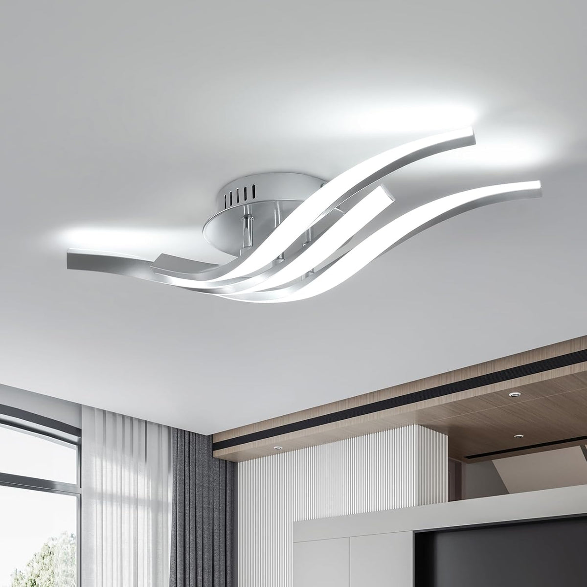3-curved LED ceiling light silver