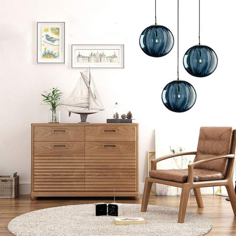 3-Light Pendant Lighting with Blue 15cm Glass Globes | Gold E14 Ceiling Pendant Fixture for Dining Room & Kitchen Island