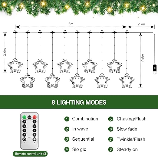 300 LEDs Christmas Star Window String Lights In UK - Shop Now!
