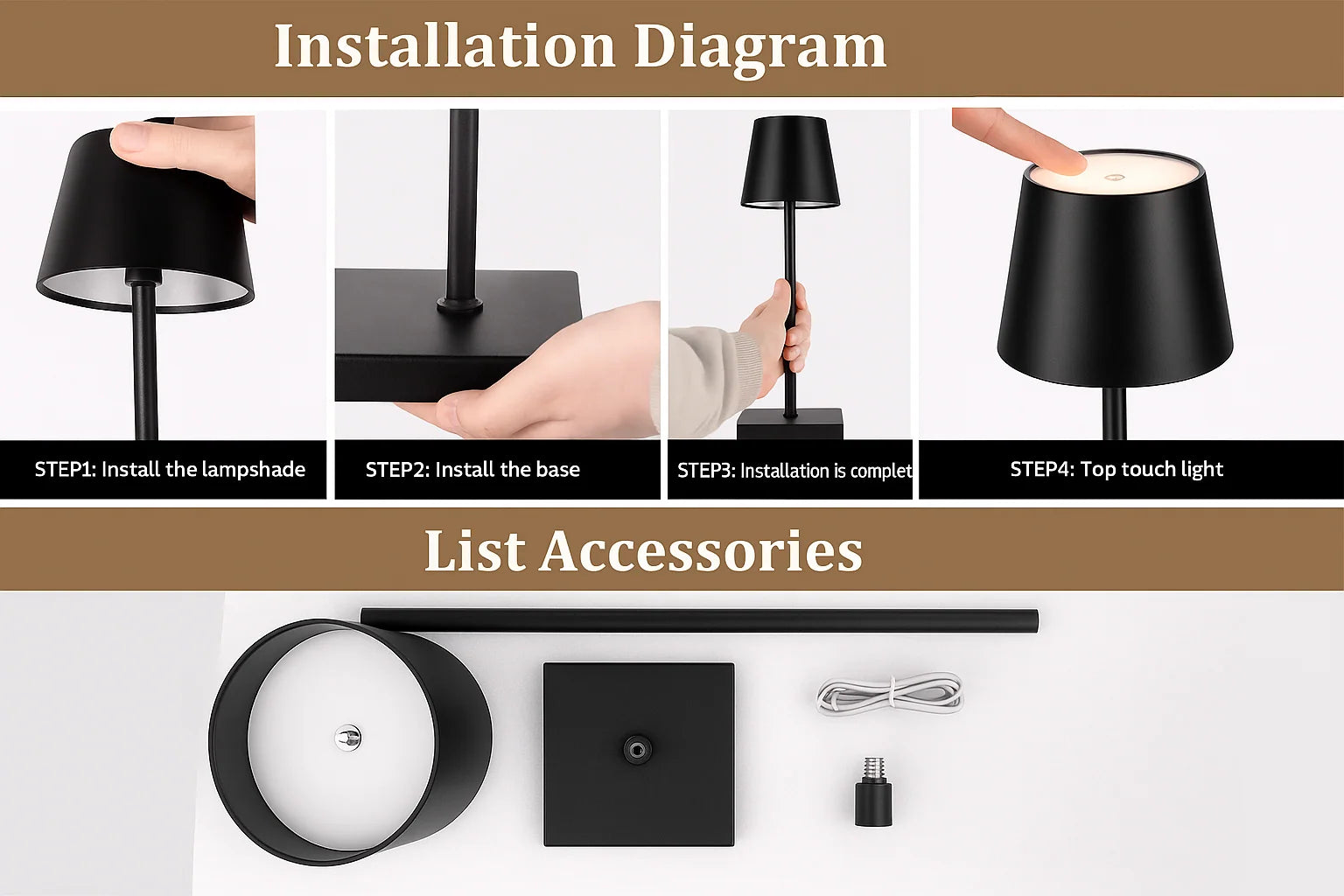 Cordless Rechargeable LED Table Lamp – Dimmable Touch Night Light for Bedroom, Desk, Home Decor