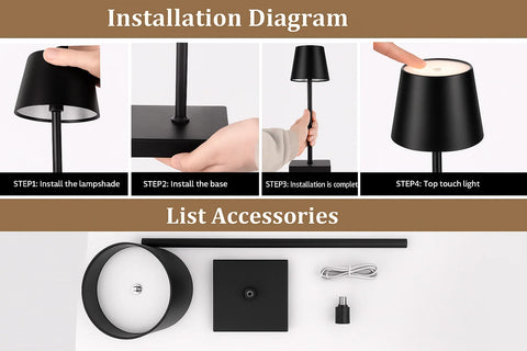 Cordless Rechargeable LED Table Lamp – Dimmable Touch Night Light for Bedroom, Desk, Home Decor