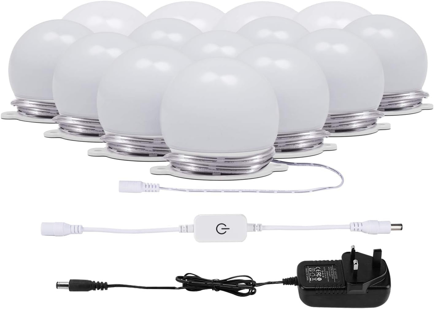 Vanity Mirror Lights Hollywood Dimmable Makeup Mirror Lights 14 LED Bulbs with Plug 4000K Nature White DIY Dressing Table Lights Stick on for Ladies Makeup