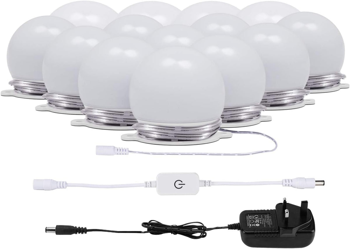 Vanity Mirror Lights Hollywood Dimmable Makeup Mirror Lights 14 LED Bulbs with Plug 4000K Nature White DIY Dressing Table Lights Stick on for Ladies Makeup