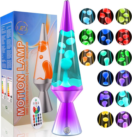 13.5″ Liquid Motion Lamp, 15 Colour Changing with Remote | LED Mood Lighting for Bedroom Decor, Calming Lava Flow Effect, Remote 15 Colours, Ideal Gift for Kids & Adults-Grey Base