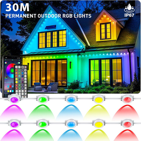 30m RGB permanent outdoor eaves lights with app and remote control