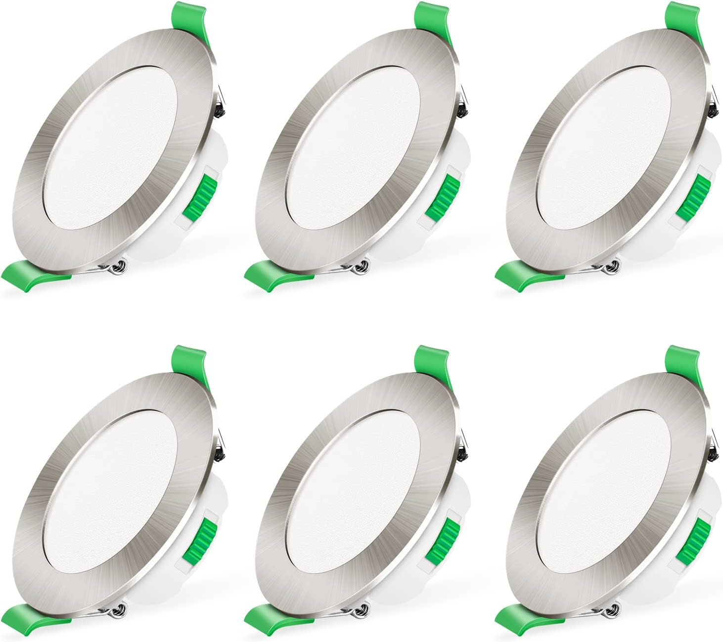 3CCT LED Downlights Ceiling Dimmable 7W IP65 Cutout 67-75MM 6 Pack | Slim Recessed Ceiling Lights, 3000K 4000K 6500K Selectable Bathroom Kitchen Spotlights, round White