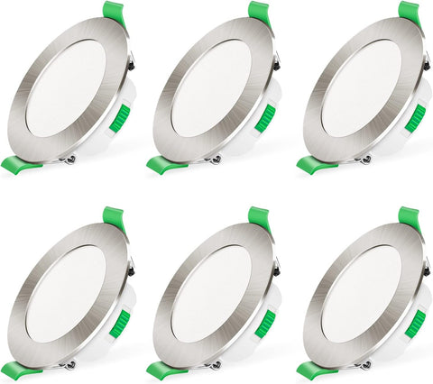3CCT LED Downlights Ceiling Dimmable 7W IP65 Cutout 67-75MM 6 Pack | Slim Recessed Ceiling Lights, 3000K 4000K 6500K Selectable Bathroom Kitchen Spotlights, round White
