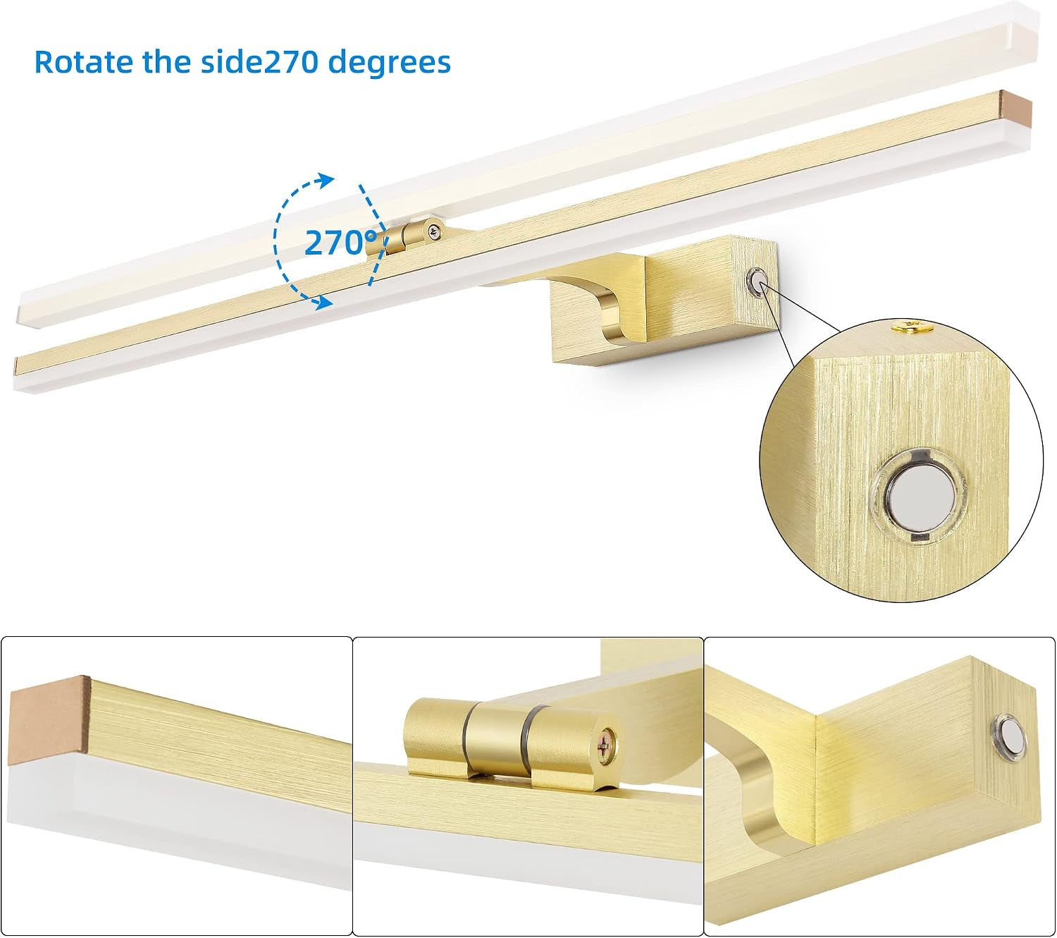 Dimmable LED Picture Lights 80CM Bathroom Vanity Light Fixture Ajustable Gold Indoor Lighting Wall Sconce Hotel Bedside 3000K/4500K/6000K Reading Lamp Display Lamps 16W