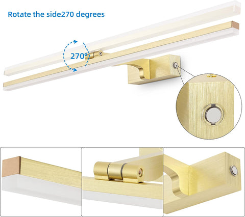 Dimmable LED Picture Lights 80CM Bathroom Vanity Light Fixture Ajustable Gold Indoor Lighting Wall Sconce Hotel Bedside 3000K/4500K/6000K Reading Lamp Display Lamps 16W