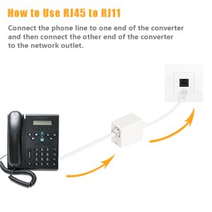Uvital RJ45 to RJ11 Converter Adapter Connector M/F Cable, Telephone RJ11 6P4C Female to Ethernet RJ45 8P8C Male Converter Cord(2 Pack)