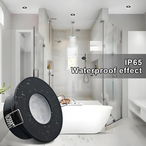 LED Downlights IP65 Waterproof Bathroom Spotlights 68-75Mm Cut Out | 4 Pack 5W GU10 3000K Class II Luminaire, Easy Install Black Recessed Ceiling Lights for Shower, Mains Powered
