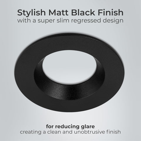 Recessed Bezel for Downlights, Slim Profile, Ftype MK2, Ftype Essence, Ftype Ultra, LED Downlight Accessories, Matt Black, 76Mm Cut-Out, FTBZRBK