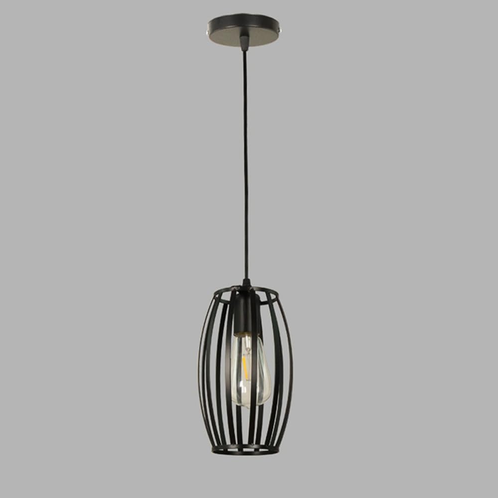 Modern Farmhouse Chandelier with Geometric Wrought Iron Metal Lampshade Pendant Lamp, Black Retro Cage Type Hanging Light for Kitchen Island Dining Room Living Room Bedroom Chaser of Light