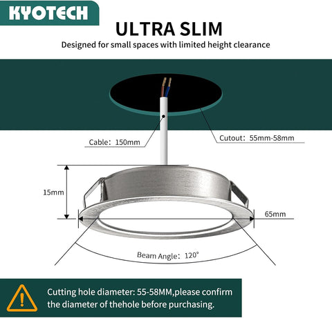 LED Furniture Lights 230V, 4W LED IP44 G4 20Mm Recessed Spotlights for Flat Furniture 3000K/4000K/6000K Kitchen Hood, Bathroom Recessed Spotlight (Nickel, Set of 6)