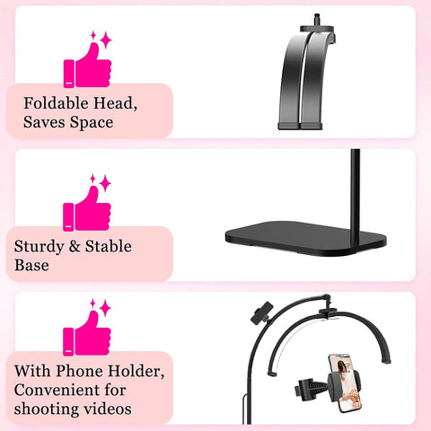 Half Moon Light for Eyelash Tech, Lash Lamp Eyelash Extensions | Professional Dimmable LED Floor Light with Phone Holder, for Esthetician,Nail Art, Beauty, Tattoo, Skincare Salon