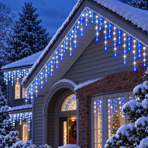 960 LED Icicle Lights 38m – Blue & White Mains Powered Christmas Fairy Lights with 8 Functions & Timer for Home, Garden, Weddings & Events - Turn Ordinary Spaces Into Christmas Magic