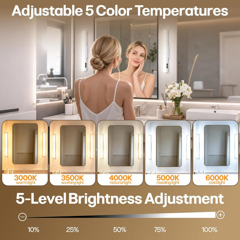 Makeup Light for Bathroom -Rechargeable LED Strip Light, Black | Wireless Wall Lights with Battery Display, 5 Color Modes, Remote Control Bathroom Mirror Lamp for Dressing Table, Cupboard
