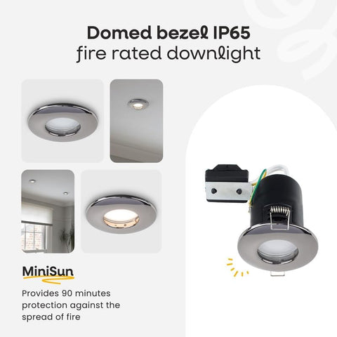 | Fire Rated Polished Chrome Domed Ceiling Downlights | Bath Recessed Lighting, Home Décor & Improvement Essential | Pack of 4 | Includes 5W LED Bulbs [6500K Cool White] | Mains Wired