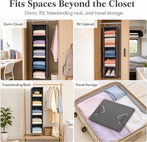 Hanging Wardrobe Storage Organiser for Clothes 5 Tier 2 Pack