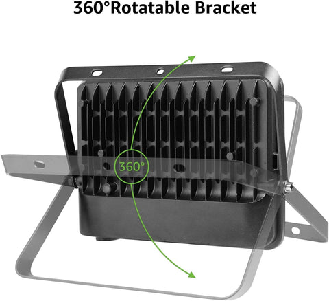 360-degree rotatable bracket on a black light fixture with green highlighting.