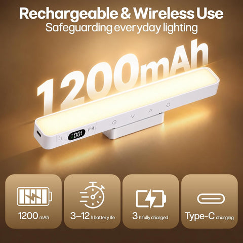 Makeup Light for Bathroom -Rechargeable LED Strip Light, Black | Wireless Wall Lights with Battery Display, 5 Color Modes, Remote Control Bathroom Mirror Lamp for Dressing Table, Cupboard