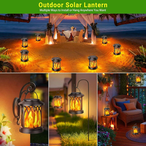 LED Flickering Flame Solar Lantern Waterproof Outdoor Hanging Garden Light