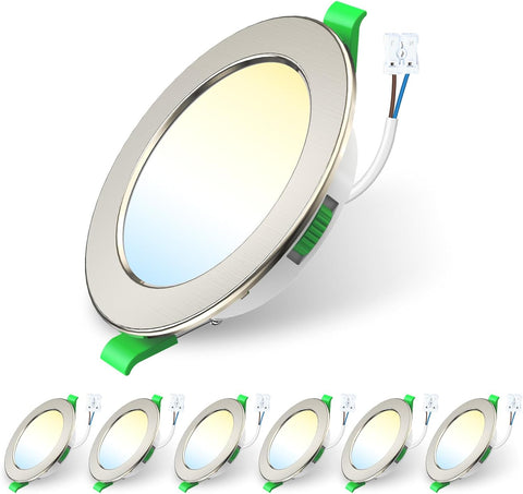 12 Pack LED Recessed Ceiling Lights Dimmable Suitable for Bathroom. | 7W 580LM 90-100Mm Cutout,Led Spot AC 220-240V,3CCT 3000K 4000K 6500K Adjustable,Ip44 Waterproof,Nickel