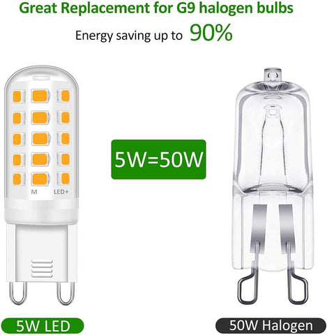 G9 LED Light Bulbs 5W, Warm White, 40W Halogen Equivalent, 6-Pack, 3000K, Energy Saving