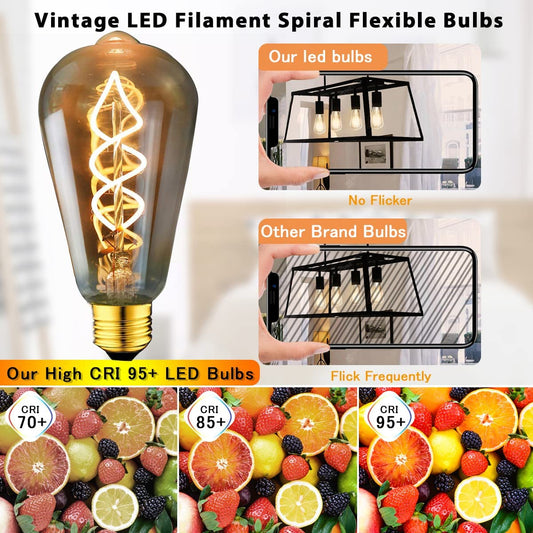 E27 Vintage Edison Light Bulb Dimmable ST64 Spiral Flexible LED Filament Bulbs, Decorative Bulbs Amber Glass Warm White 2200K