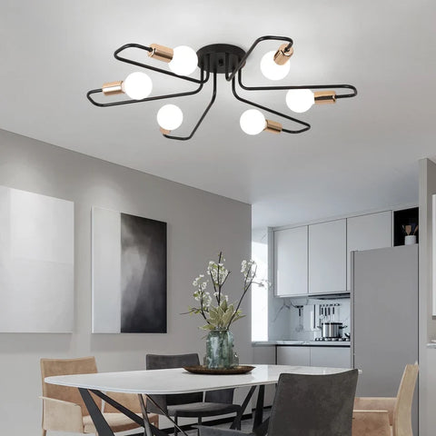 Vintage Industrial Spider Ceiling Light – Semi-Flush Mount Chandelier with (6 E27 Bulb)