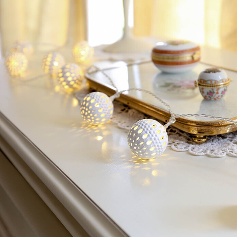 Set of 3 Indoor Silver Moroccan Fairy Lights, Battery Operated 10 Warm White LEDs, 1.35m - thelights4u.com