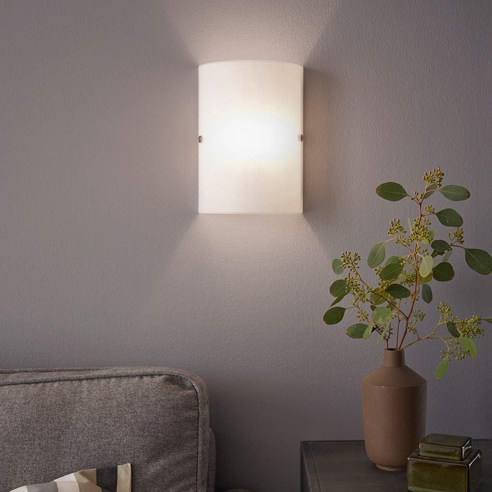 EGLO Troy 3 wall light, matt nickel steel and white satined glass wall lamp, E14 socket - thelights4u.com