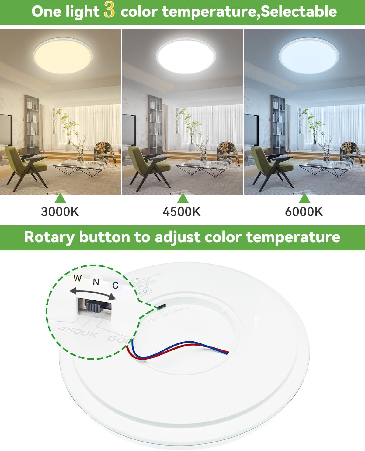 3 temperature round flush LED light